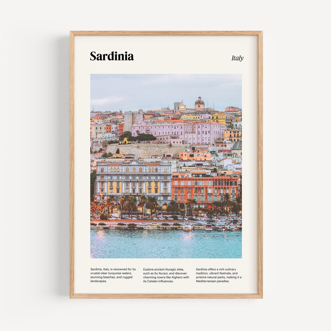 Sardinia Italy Colorful Waterfront Harbor Cityscape Dusk Poster