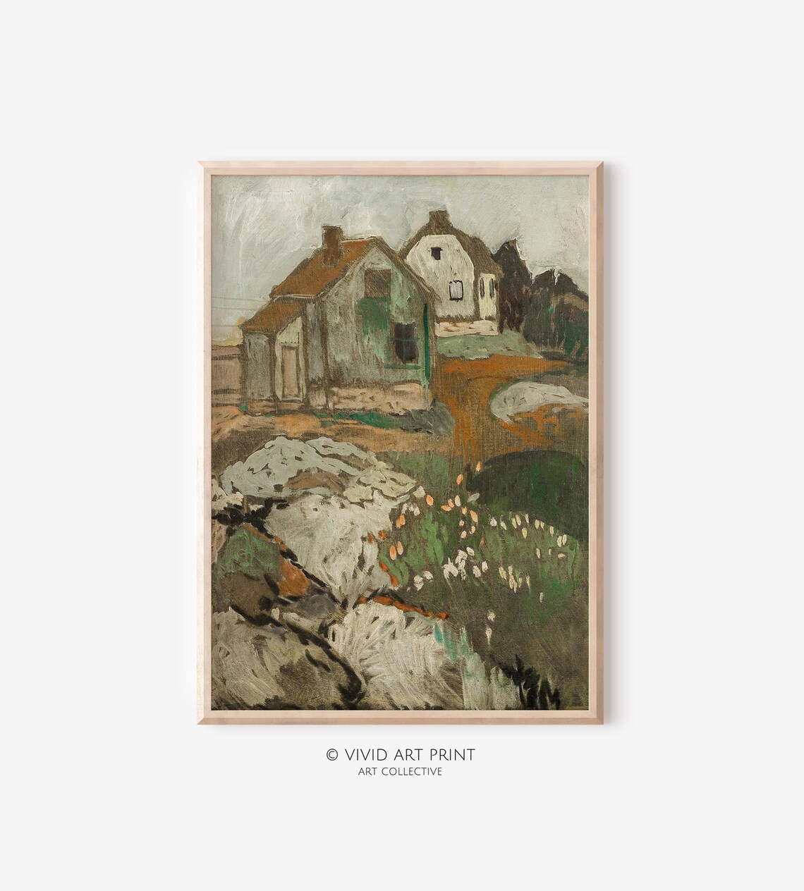 Rural Landscape, Cottage Core Vintage Rustic Art Print