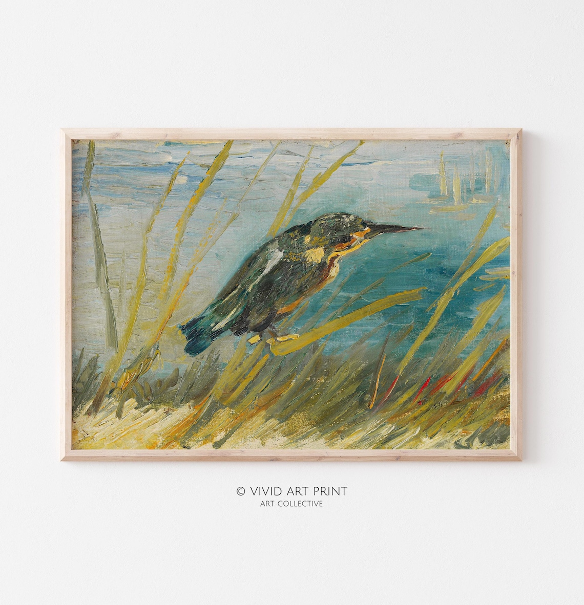 Reed Bird Vintage Rustic Oil Painting, Farmhouse