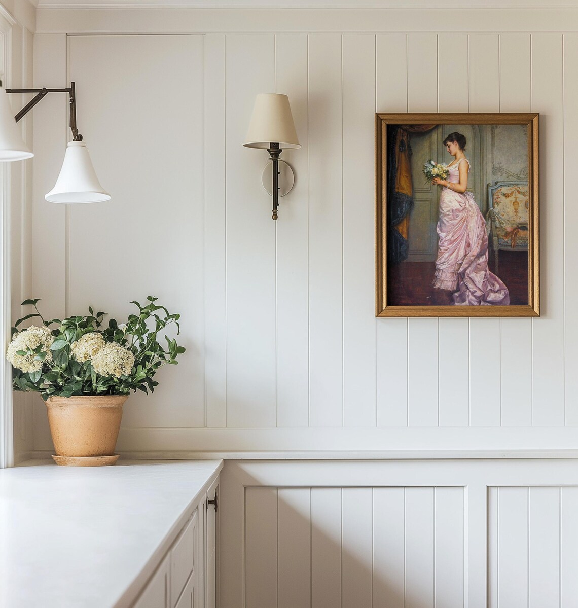 Lady in Pink Gown Holding a Bouquet Romantic Portrait Poster - Image 3
