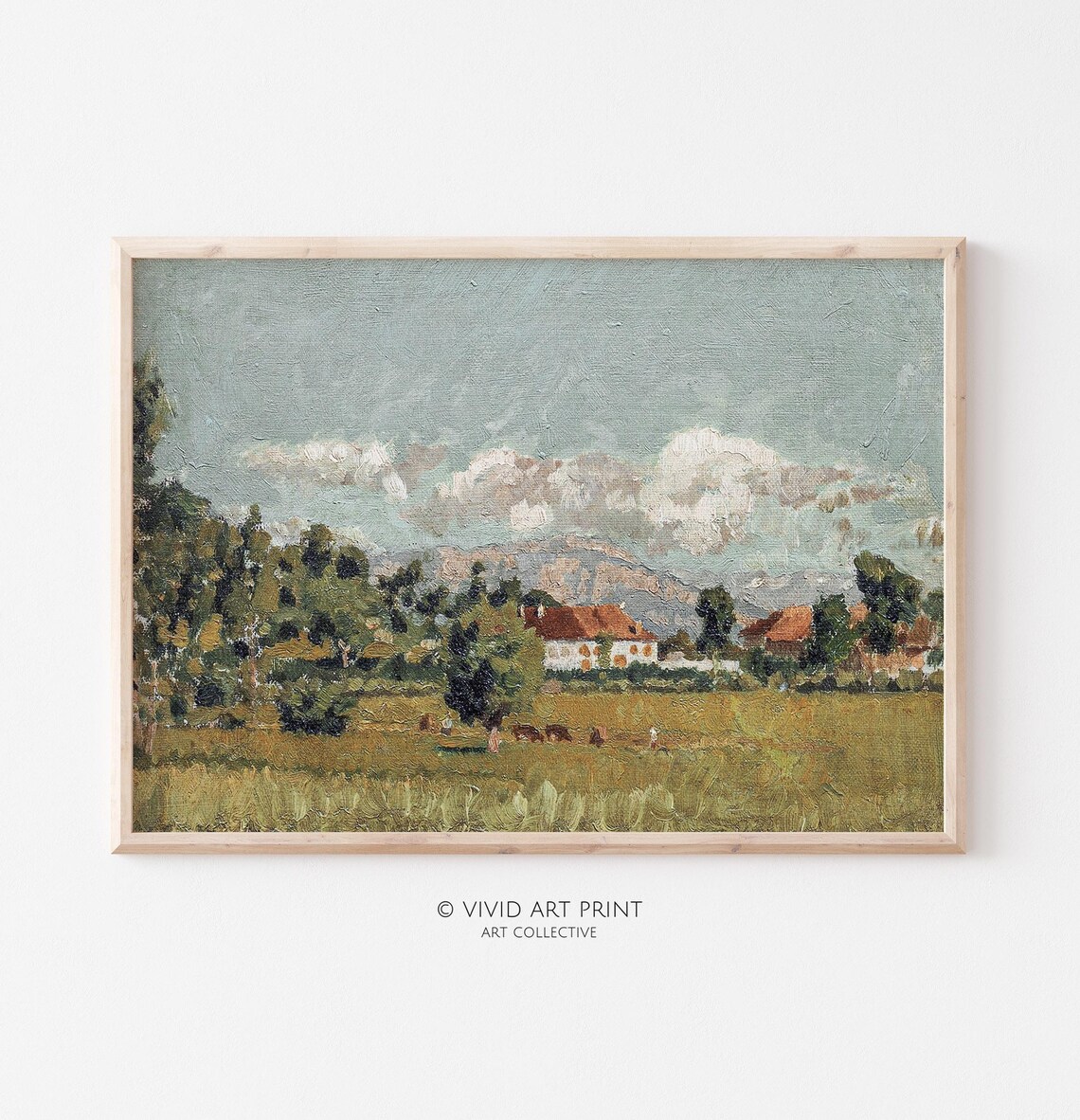 Vintage Landscape, Cottage Core Rustic Countryside Art Print