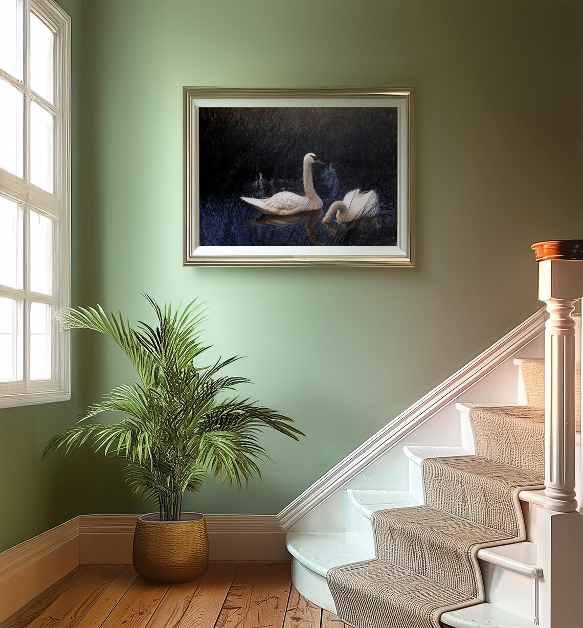 Moody Vintage Swans, Classic Realist Farmhouse Art Print - Image 2