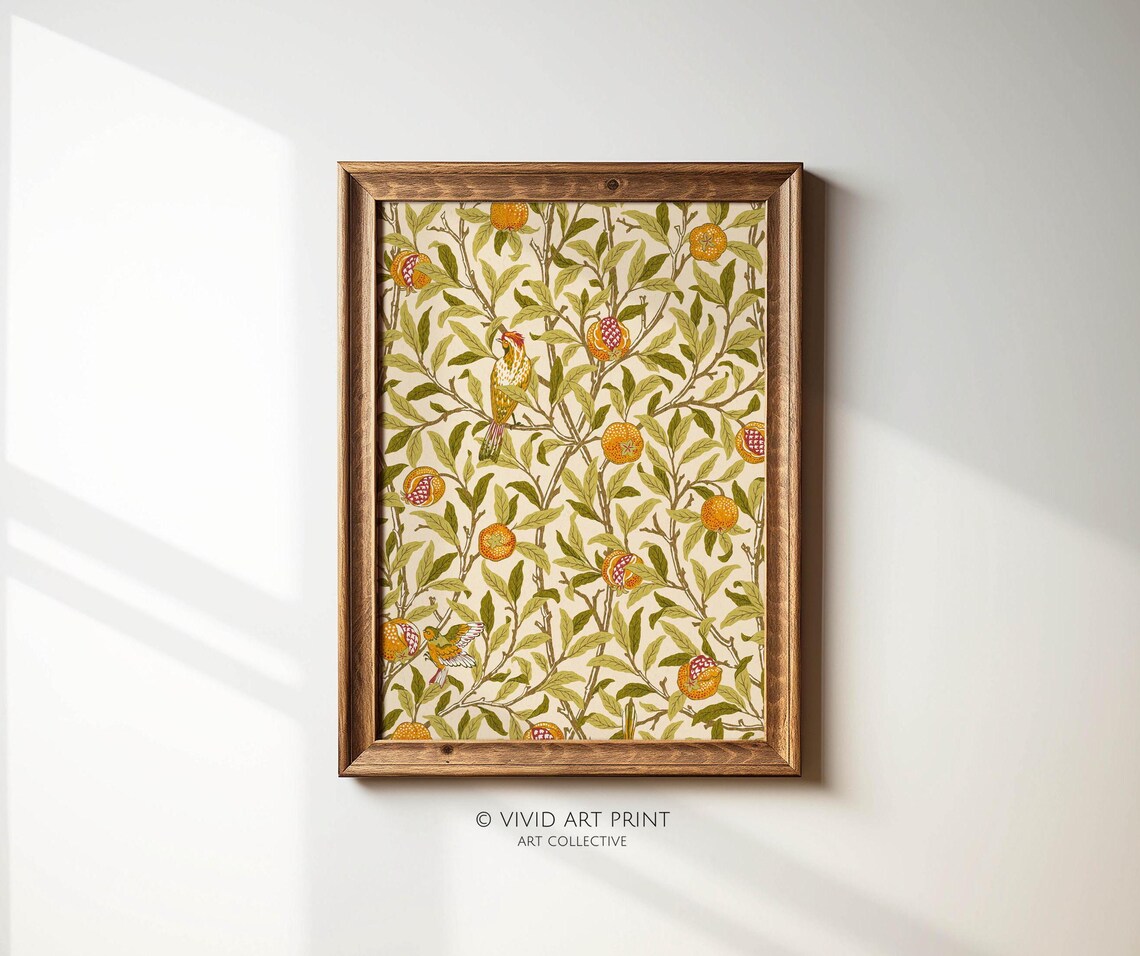 Vintage Botanical Pomegranate Birds Art Print