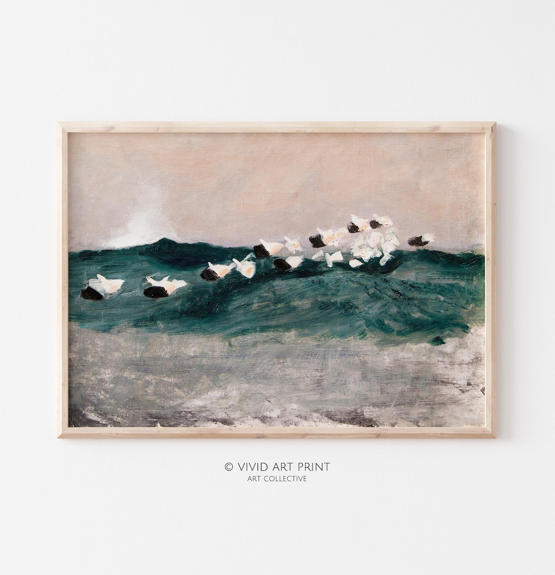 Abstract Sea Birds Flying, Vintage Minimalist Art Print