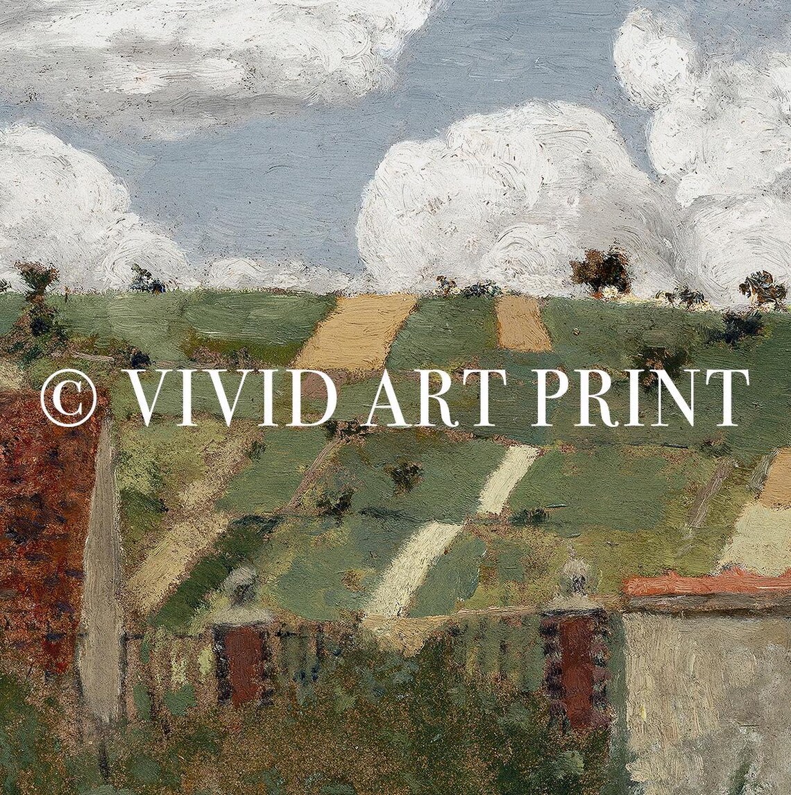 Vintage Cloudy Hills Art Print, Rustic Landscape - Image 4