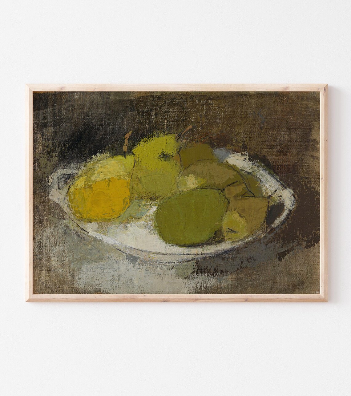 Rustic Still Life Green Fruits, Abstract Painting - Image 2