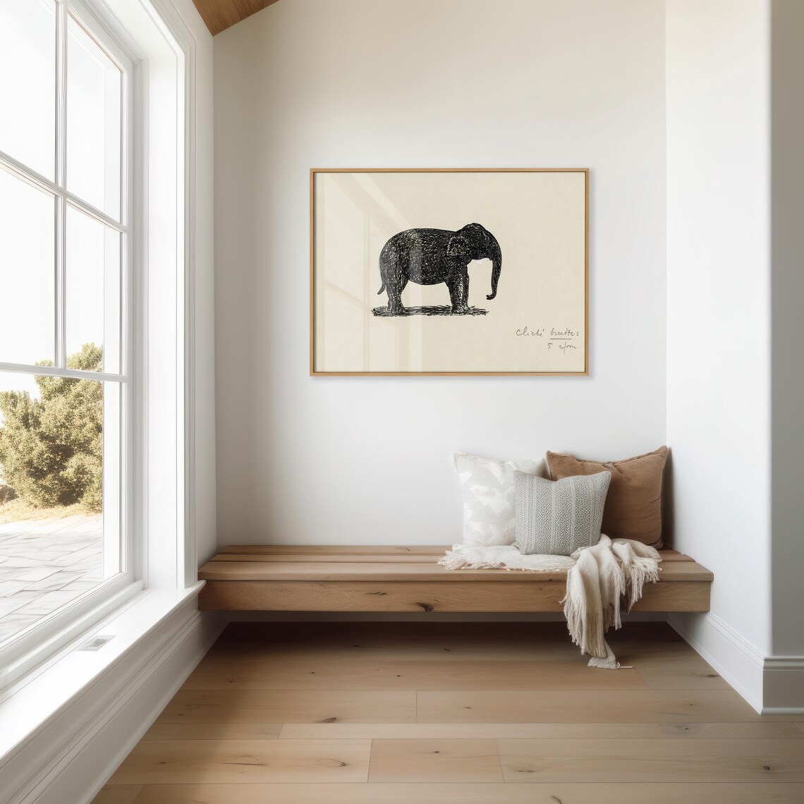 Standing Elephant Minimalist Black Ink Sketch Vintage Poster - Image 3