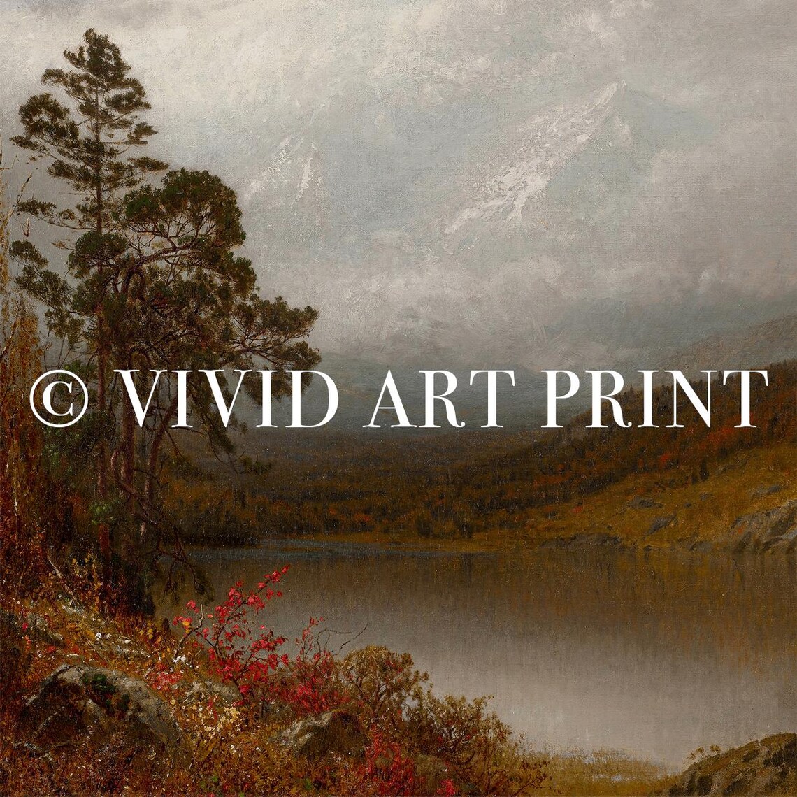 Autumn Landscape, Vintage Tranquil Lake Scene - Image 4