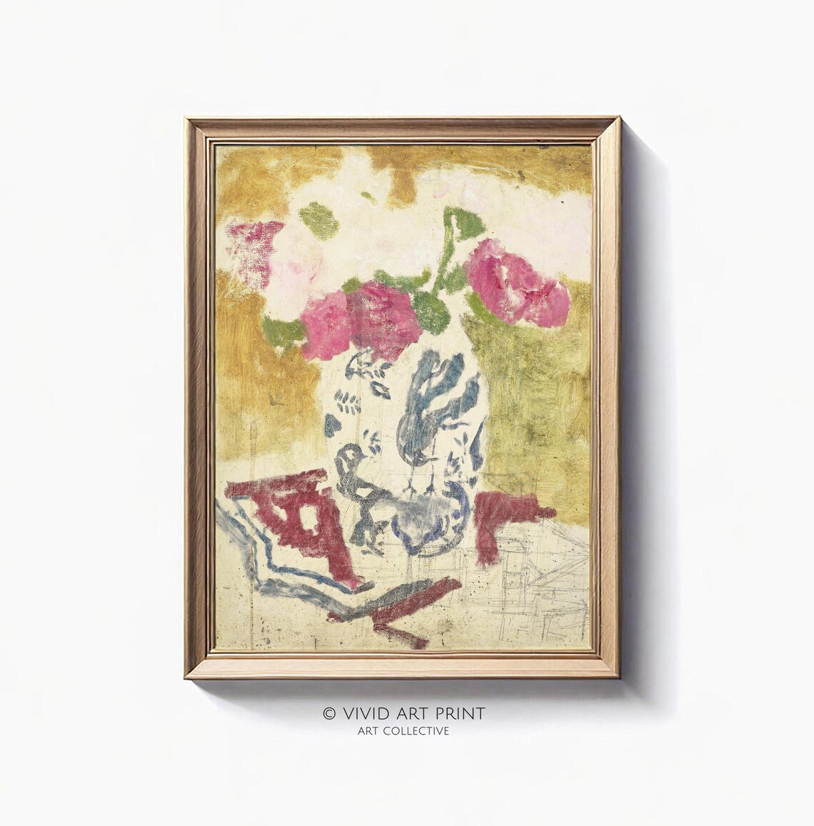 Abstract Vintage Floral Still Life, Modernist Art Print