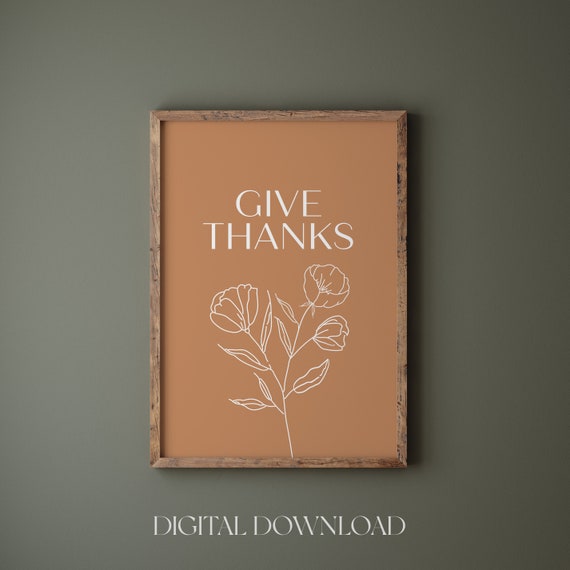 Give Thanks Thanksgiving Wall Art Print Line Art Wall Print Thanksgiving Fall Wall Deco Minimalist Bible Verse Wall Art Print