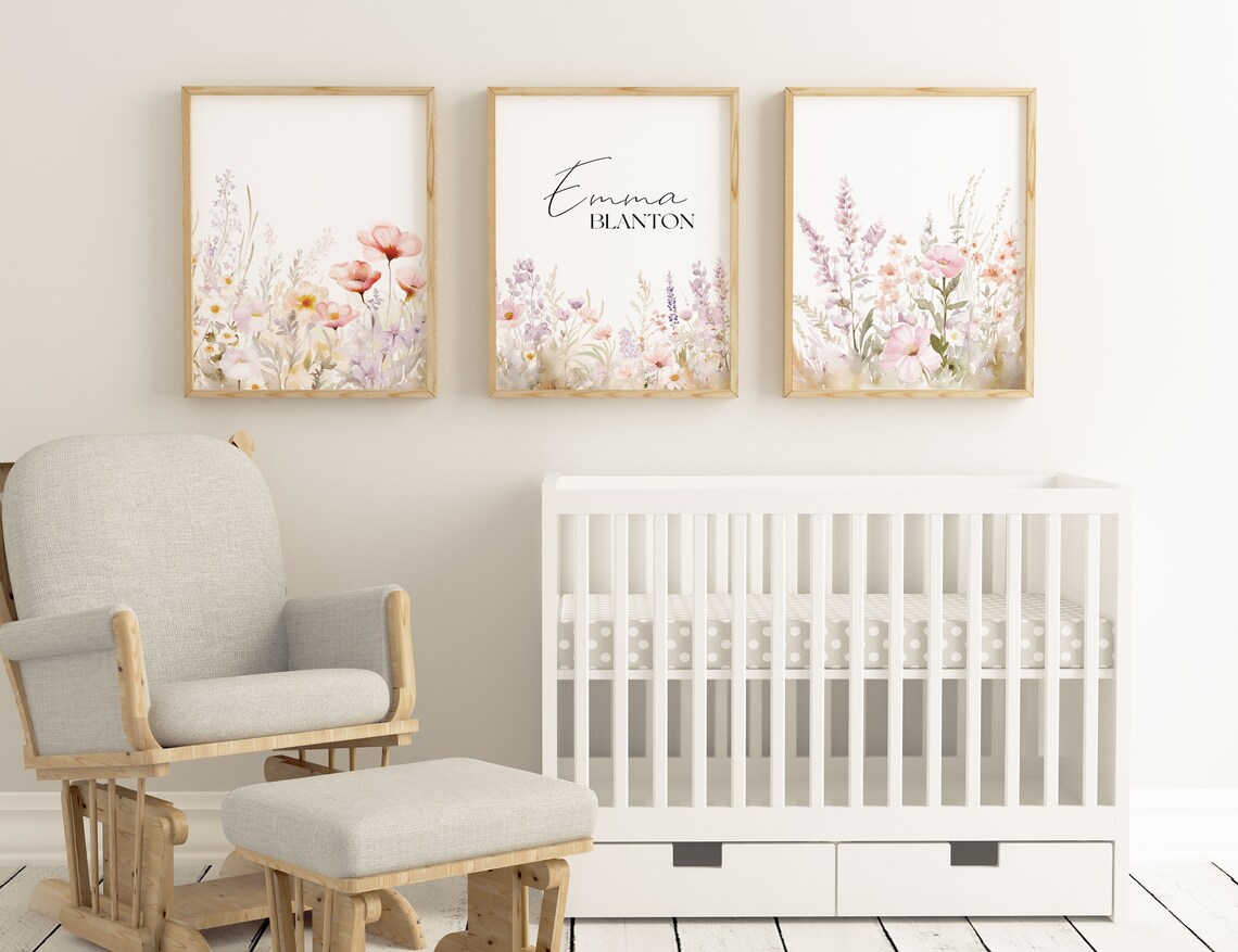Custom Baby Name Boho Wildflowers Nursery Art Print - Image 3