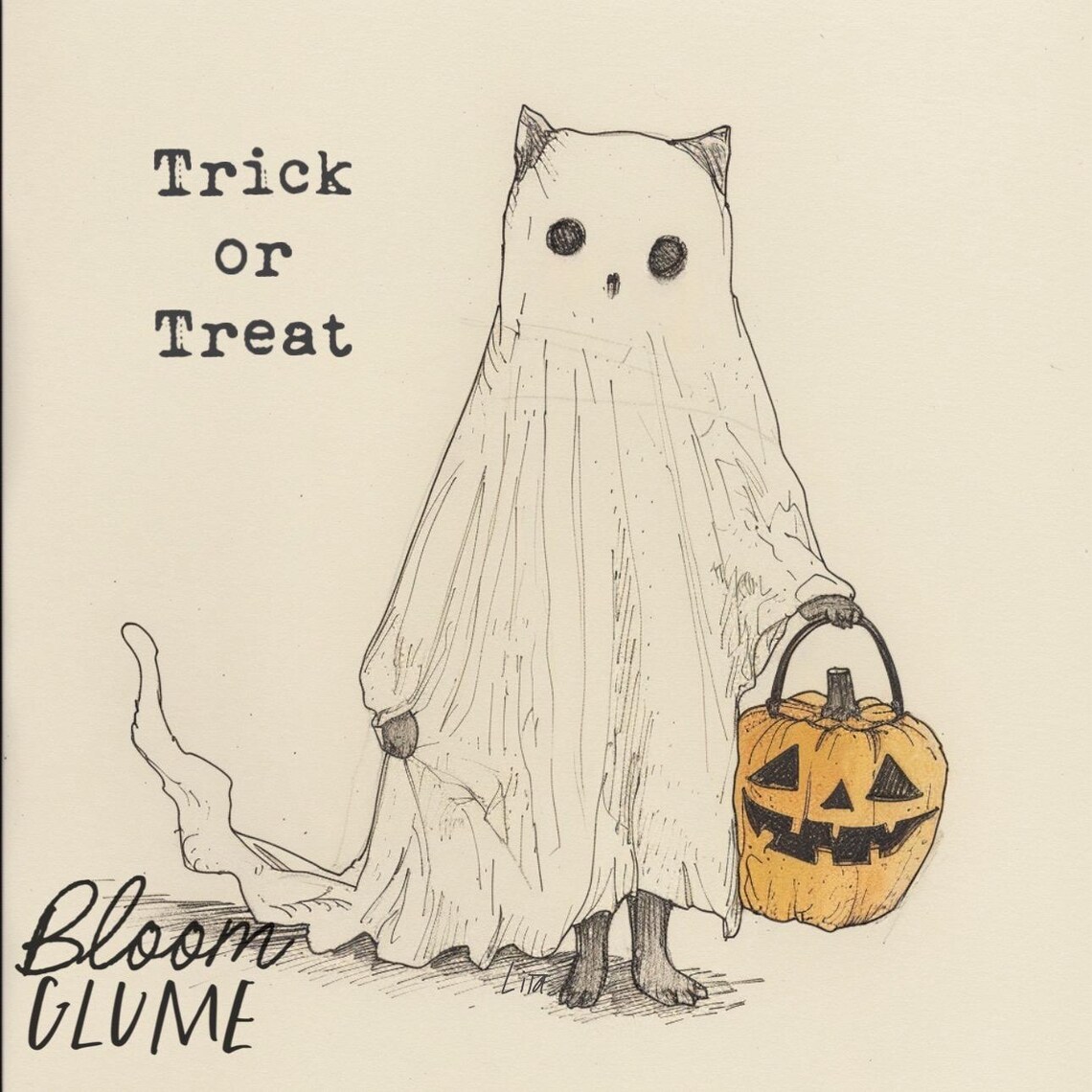 Trick Or Treat Ghost Cat Pumpkin Halloween Cute Spooky Art Print
