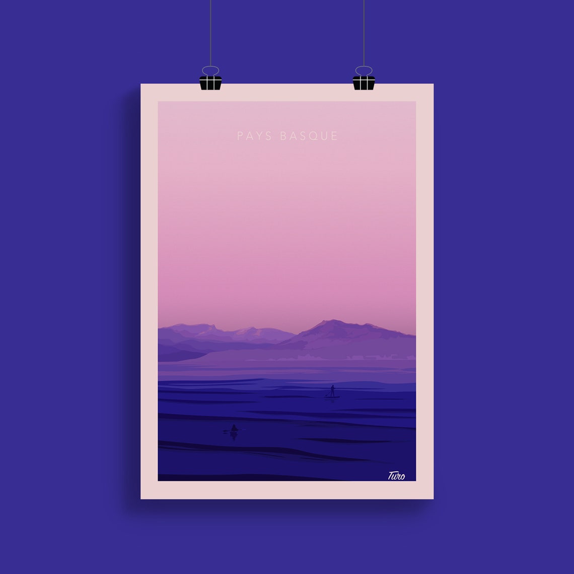 Pays Basque Purple Sunset Surf Over Ocean Vintage Travel Poster - Image 2