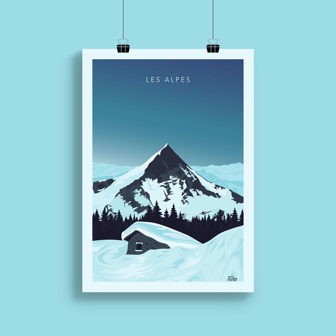 Les Alpes Snow Buried Mountain Hut On Winter Night Travel Poster - Image 2