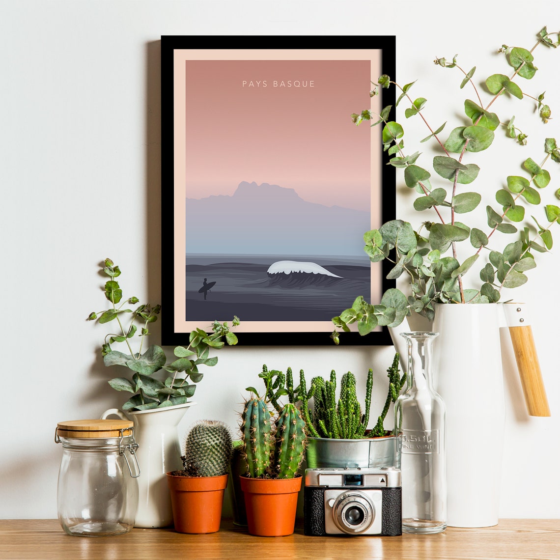 Pays Basque Surfer Walking Beach At Dusk Vintage Travel Poster - Image 3