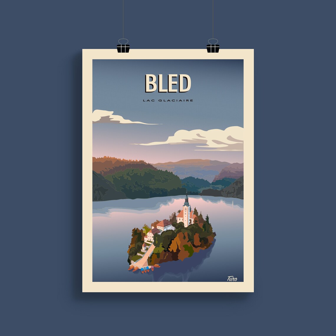 Bled Glacial Lake Island Church Slovenia Vintage Travel Poster - Image 2