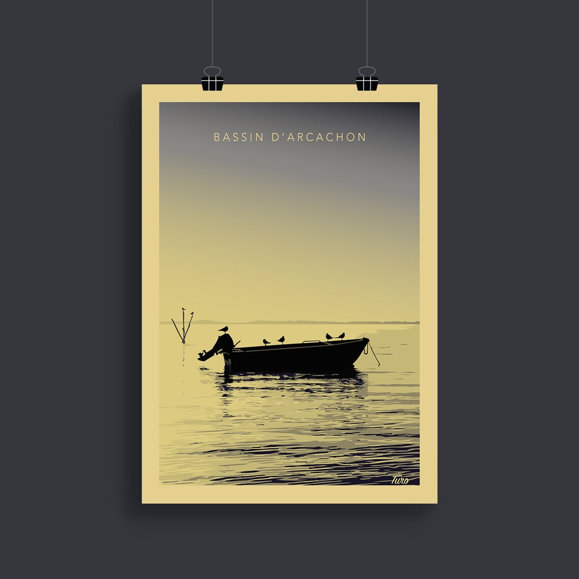 Bassin d'Arcachon Fisherman Boat Golden Lagoon Retro Travel Poster - Image 2