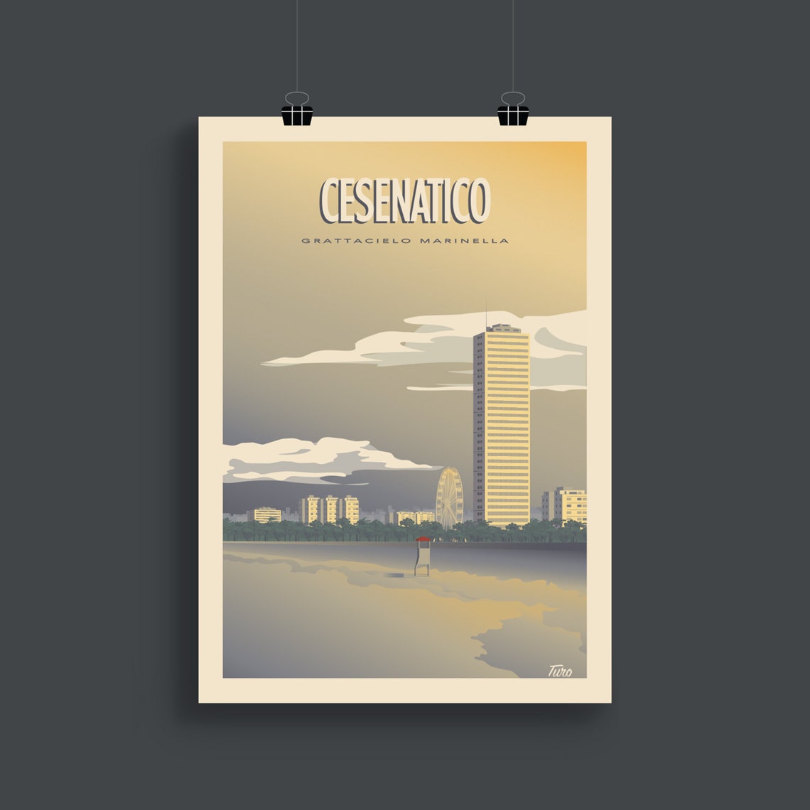 Cesenatico Grattacielo Marinella Beach Vintage Travel Poster