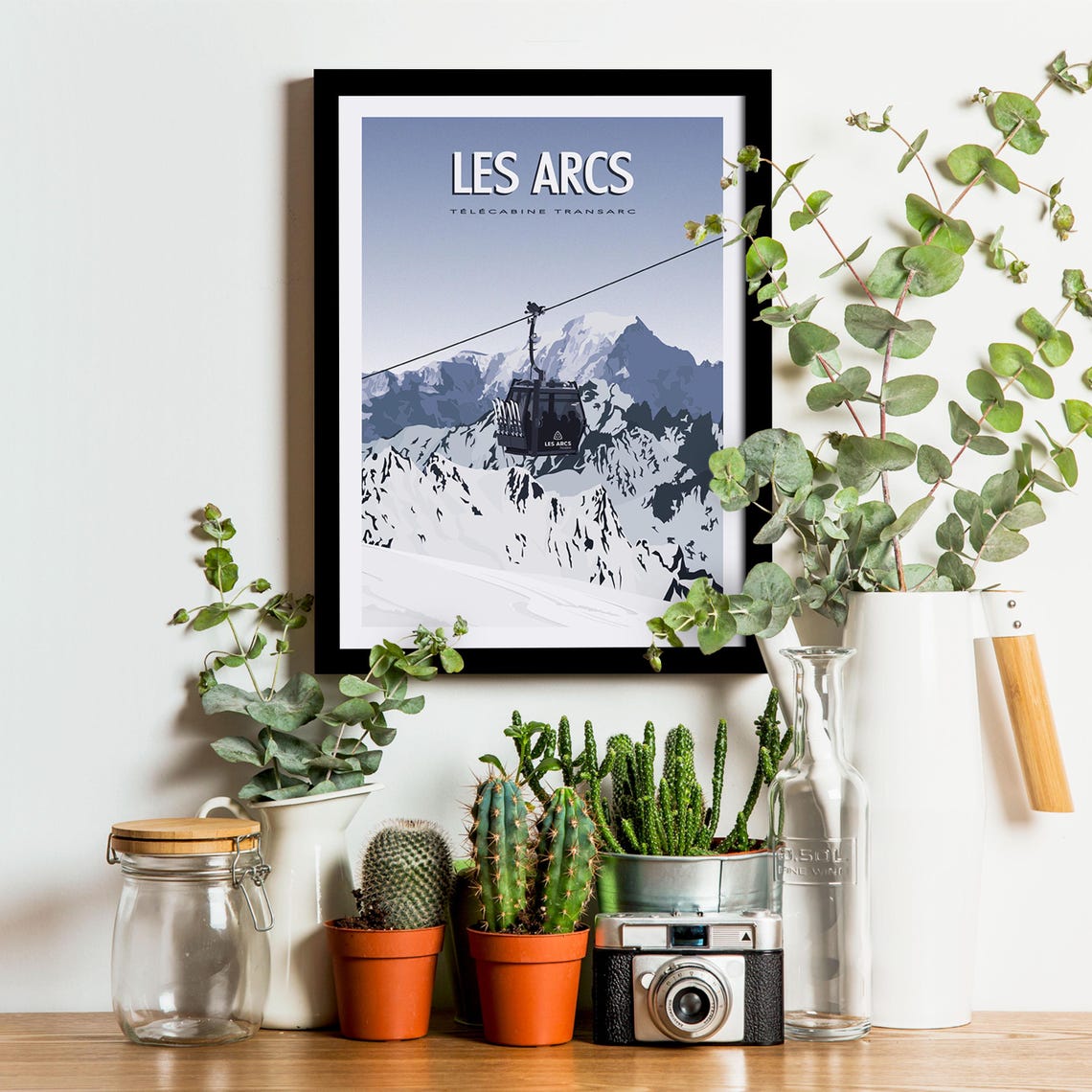 Les Arcs Telecabine Transarc Black Gondola Snow Peak Travel Poster - Image 3