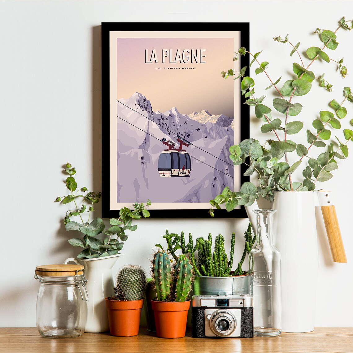 La Plagne Le Funiplagne Gondola Snow Peaks Dawn Travel Poster - Image 3