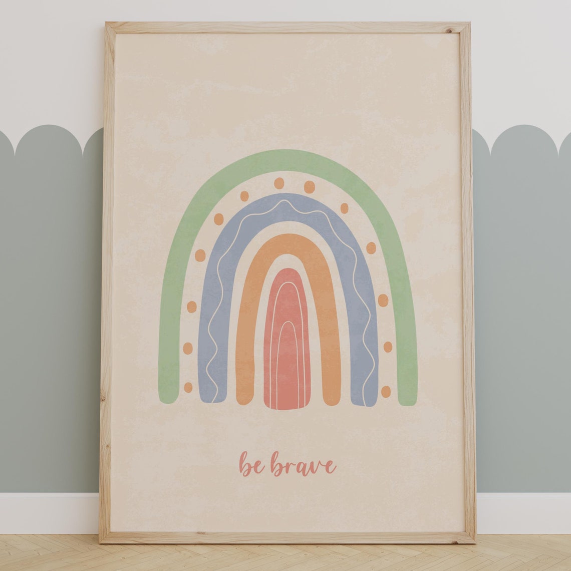 Soft Pastel Rainbow with Hand-Lettered Be Brave Quote Poster