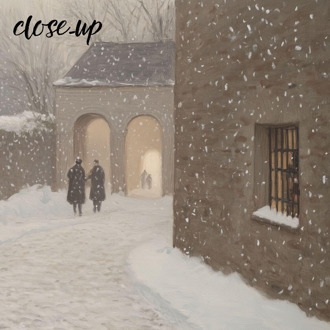 Cozy Snowy Alleyway Stone Arch Lamppost Old Town Winter Poster - Image 3