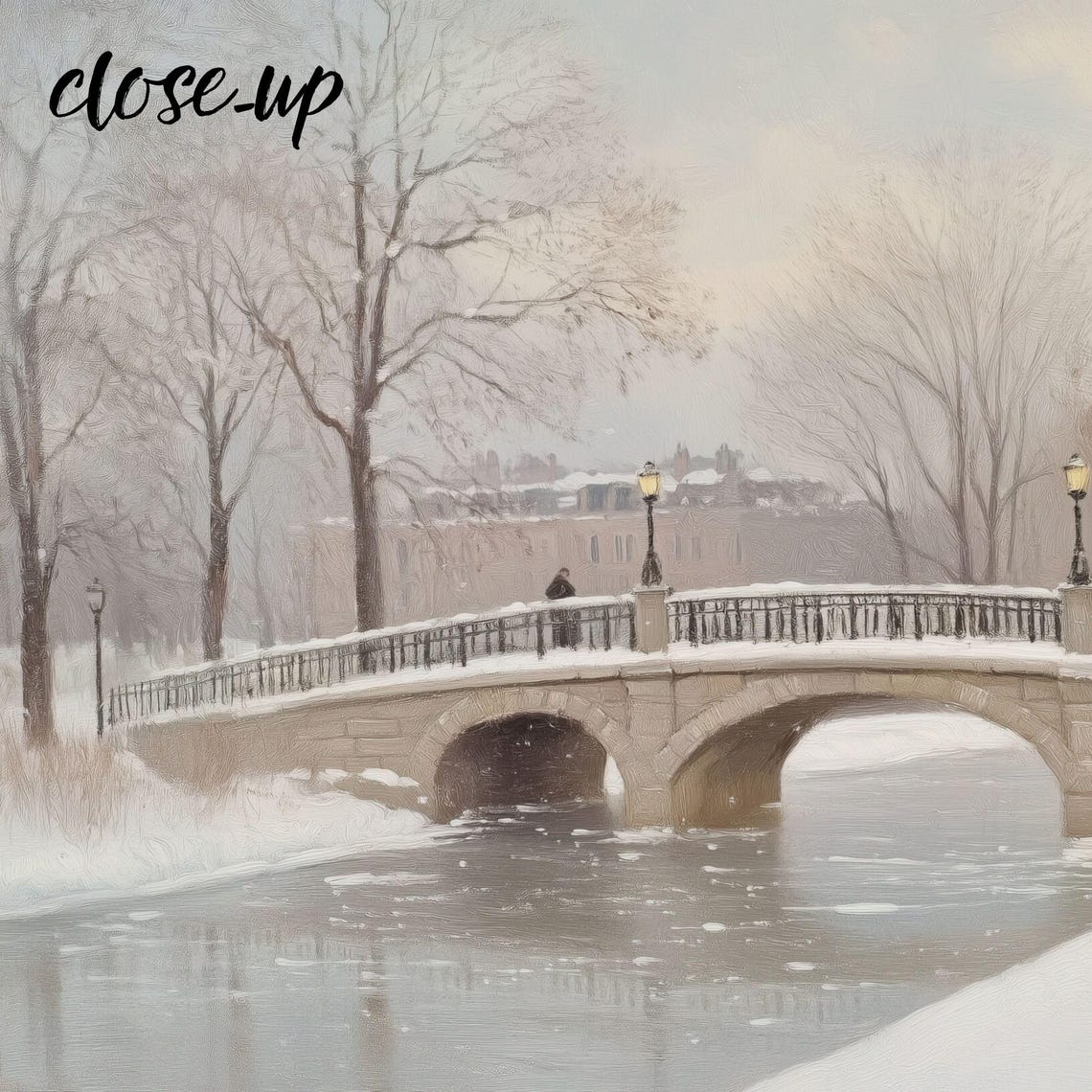 Snowy Park Stone Bridge Frozen River Winter Landscape Poster - Image 3