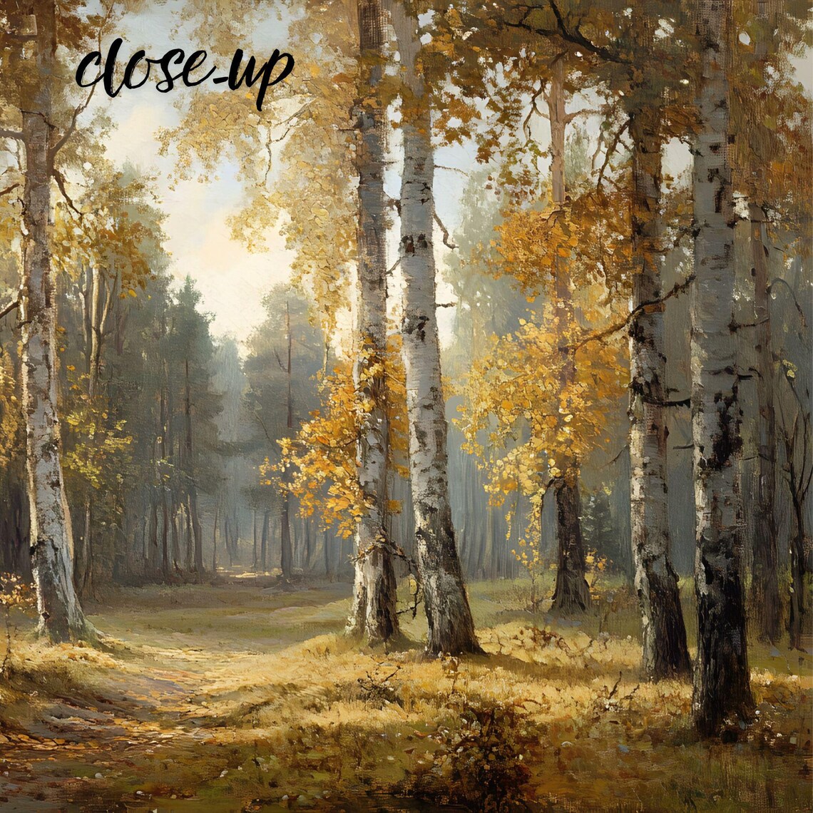 Golden Birch Forest Path Bathed in Warm Autumn Sunlight Landscape Poster - Image 3