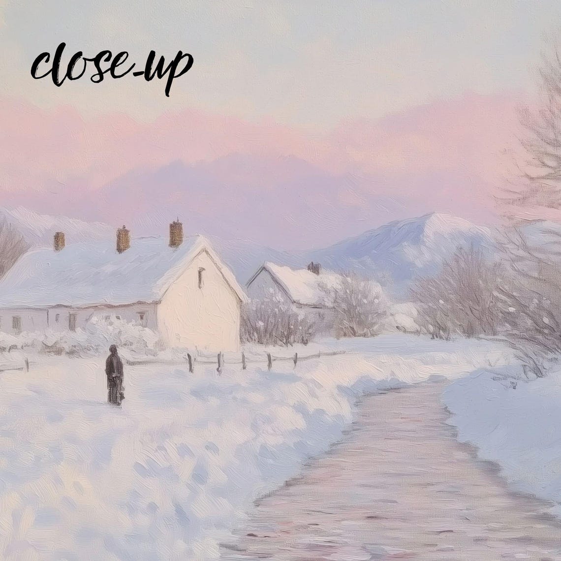 Snowy Cottage Village Winter Sunrise Rustic Landscape Poster - Image 4