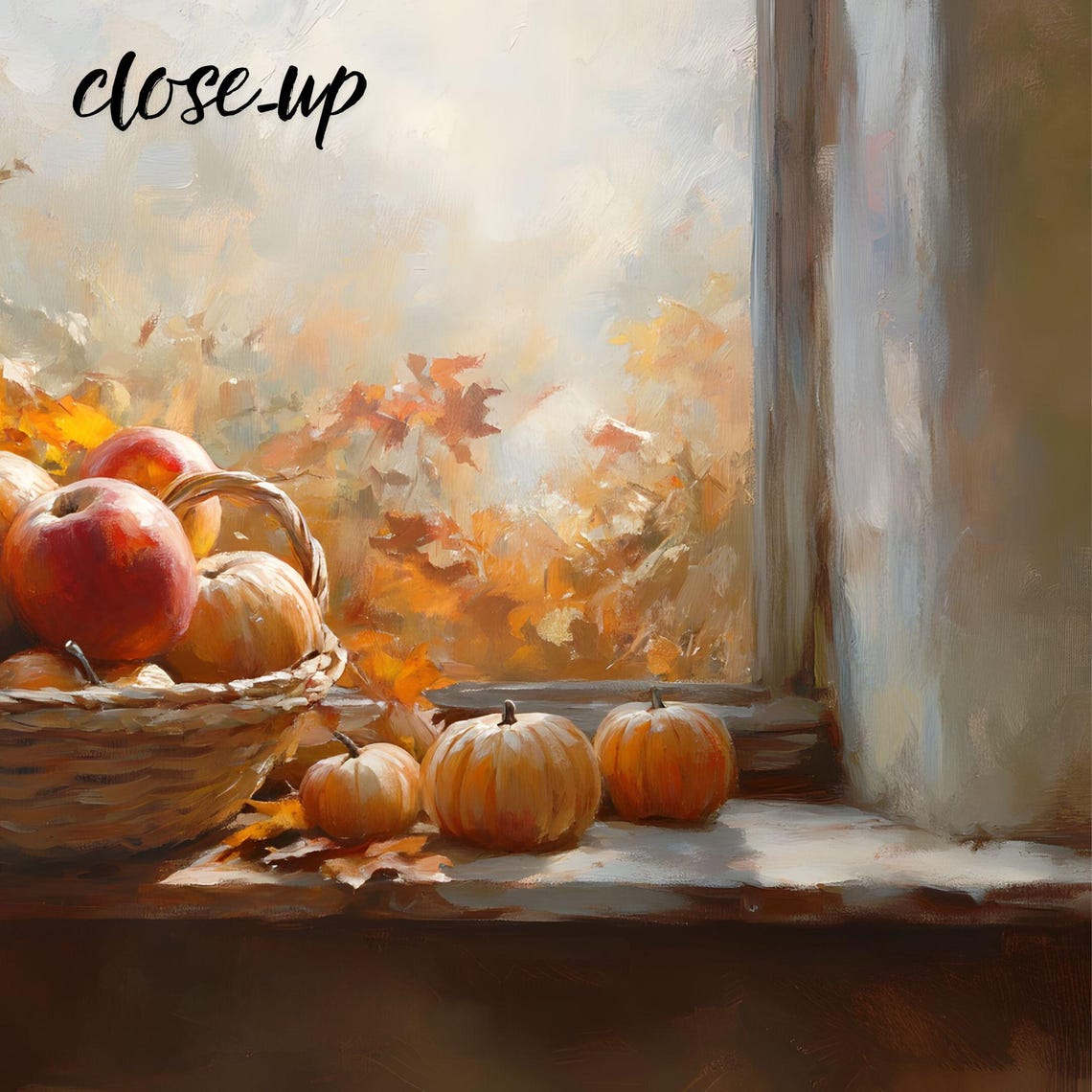 Harvest Basket Apples Wheat Pumpkins Autumn Still Life Print - Image 3