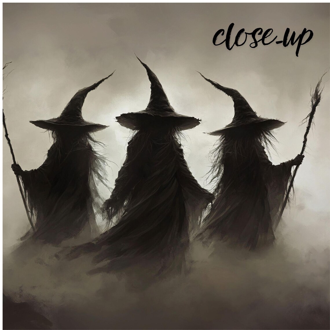 Three Witches Silhouette Standing in Foggy Night Spooky Halloween Poster - Image 4