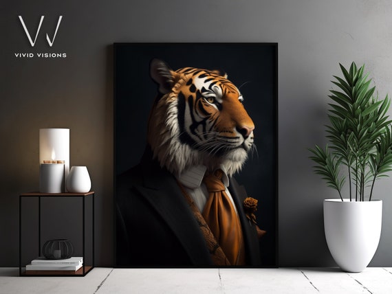 Victorian Tiger Portrait Gothic Wall Art Renaissance Painting Vintage Animal Portrait Poster Artwork Unframed Art 1271