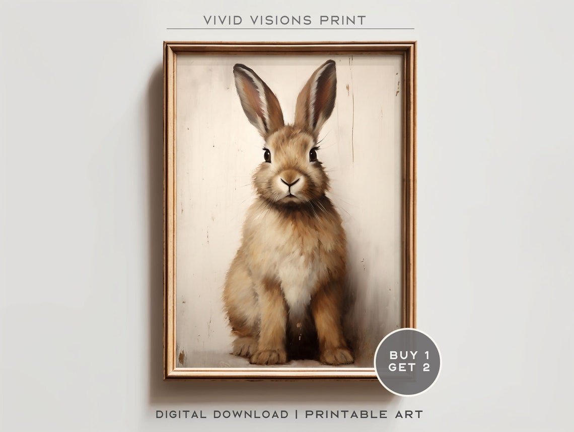 Brown Bunny Sitting Cute Minimal Cream Background Vintage Poster