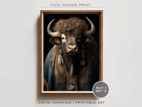 Victorian Highland Cow Portrait Gothic Wall Art Renaissance Painting Vintage Animal Portrait Poster Download 1058