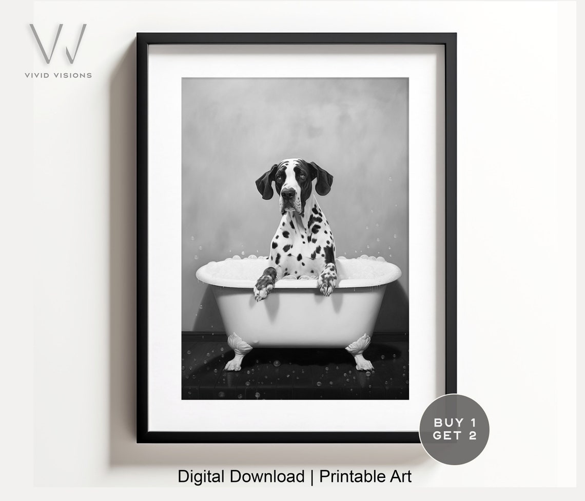 Dalmatian Puppy Bubble Bath Black White Funny Bathroom Poster