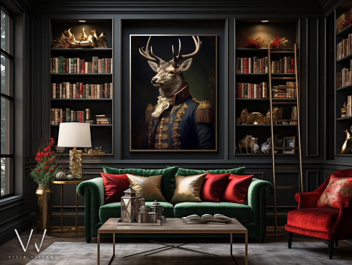 Regal Victorian Stag Deer Profile Portrait Navy Uniform Poster - Image 3