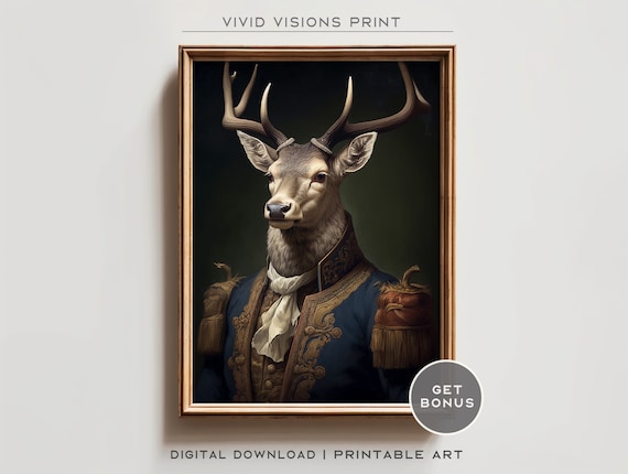 Victorian Stag Deer Portrait White Cravat Brocade Coat Poster