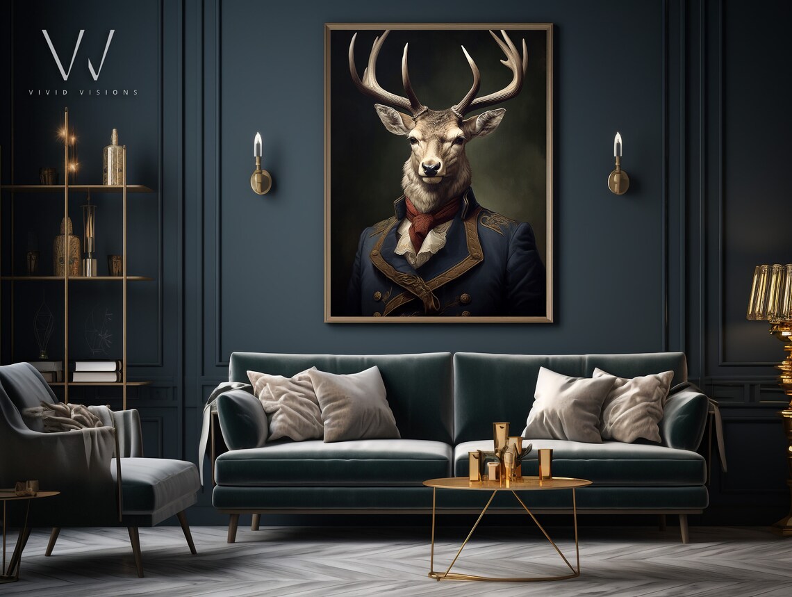 Victorian Stag Deer Portrait, Gothic Renaissance Art Print - Image 4