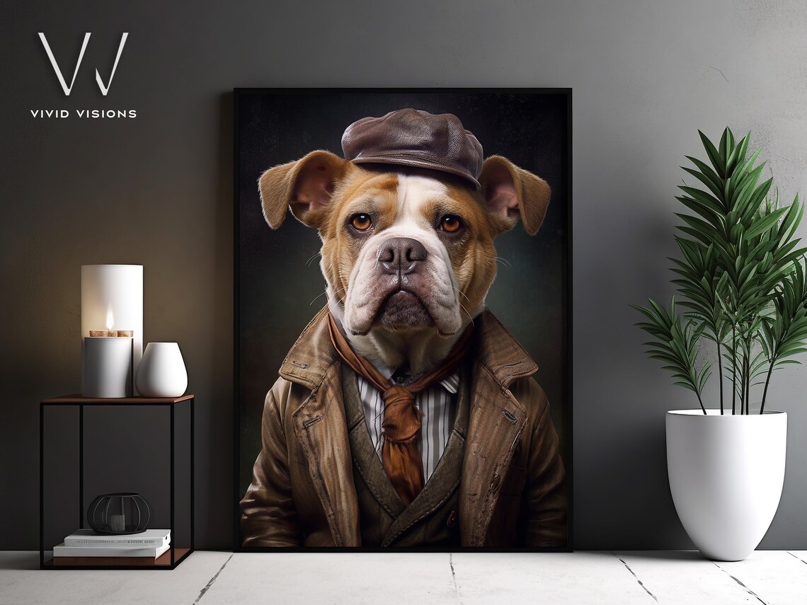 English Bulldog Flat Cap Victorian Gentleman Portrait Poster