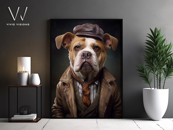 English Bulldog Flat Cap Victorian Gentleman Portrait Poster