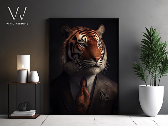 Victorian Tiger Portrait Gothic Wall Art Renaissance Painting Vintage Animal Portrait Poster Artwork Unframed Art 1269