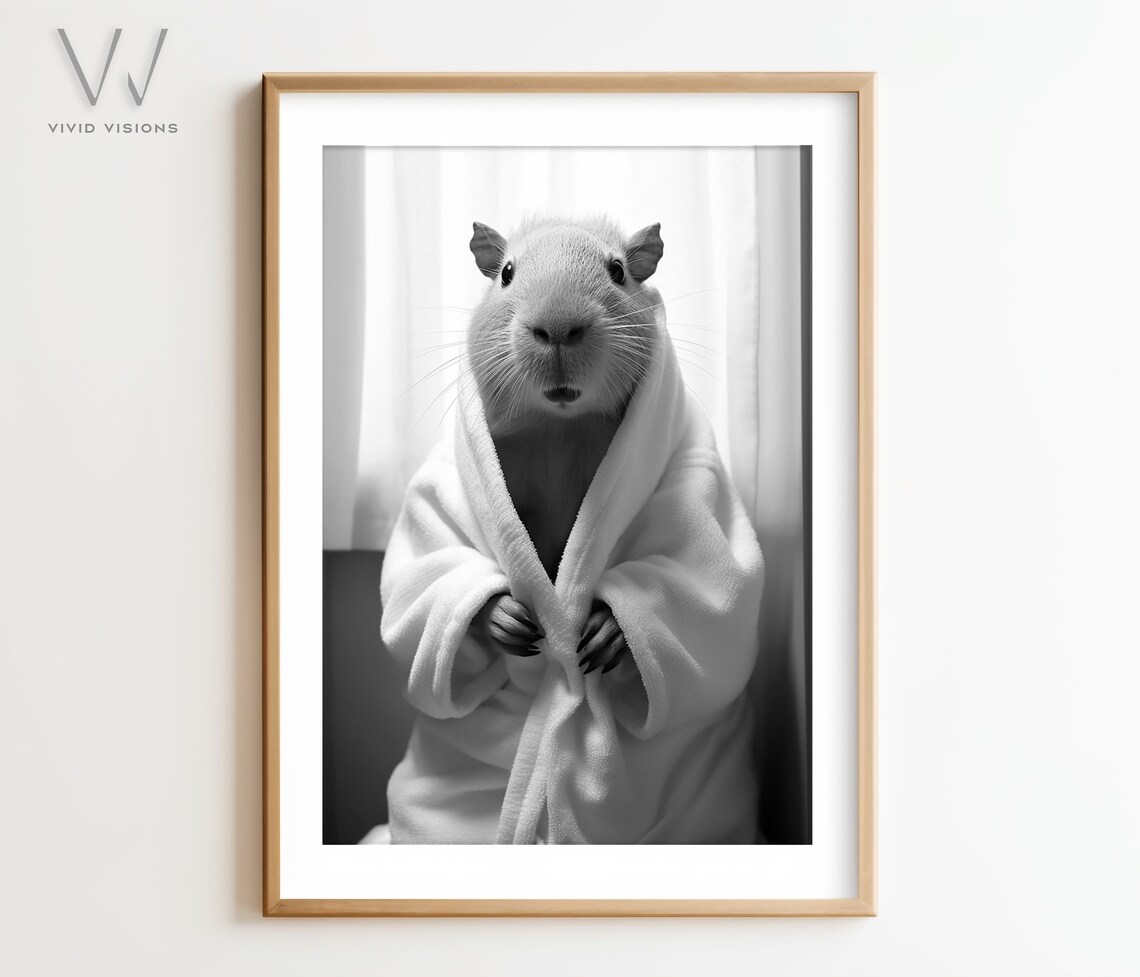 Capybara In Bathrobe Nursery Bathroom Art Poster