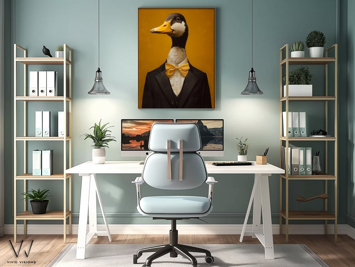 Duck in Black Tuxedo with Yellow Bow Tie Dapper Bird Portrait Poster - Image 3