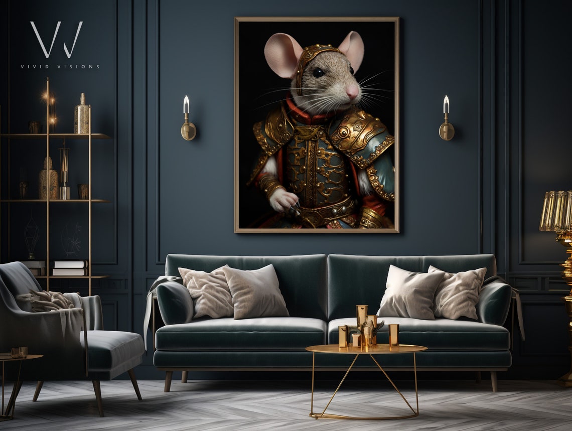 Victorian Mouse Portrait Gold Knight Armor Tiny Warrior Art Poster - Image 3