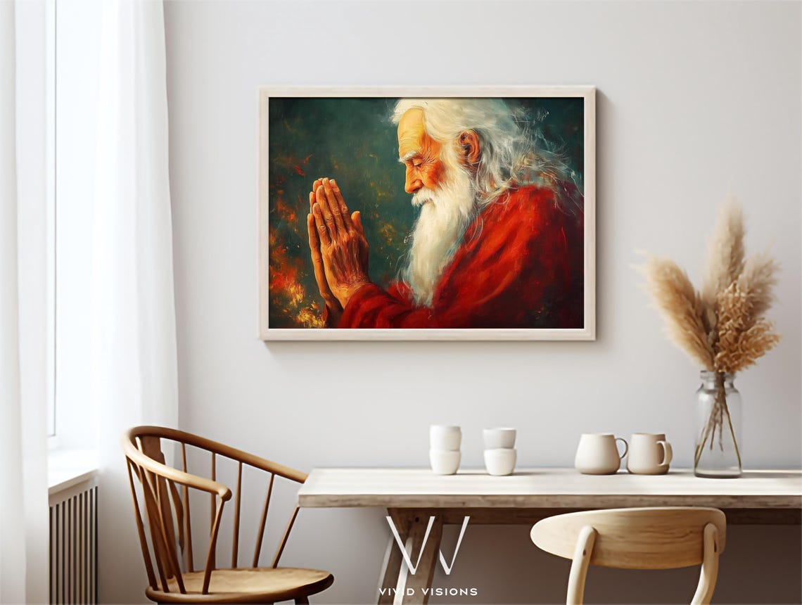 Contemplative Elder In Prayer Poster Spiritual Wisdom Portrait Art - Image 3