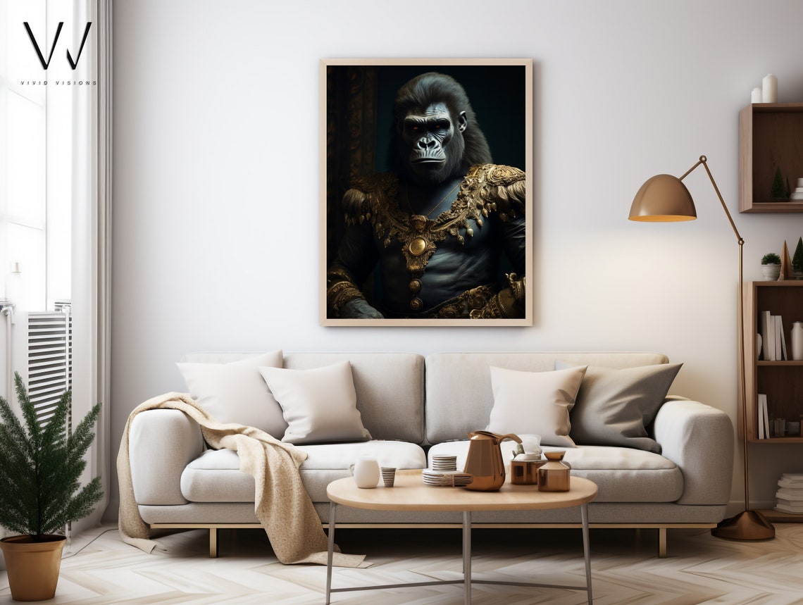 Victorian Gorilla Portrait Gold Chain Armor Medallion Gothic Poster - Image 3