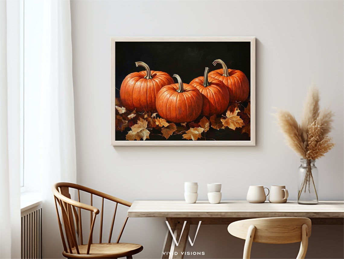 Three Orange Pumpkins on Black Moody Fall Harvest Still Life Poster - Image 4