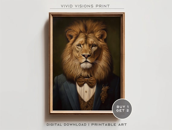 Victorian Lion Portrait Gothic Wall Art Renaissance Painting Vintage Animal Portrait Poster Artwork Download 1227