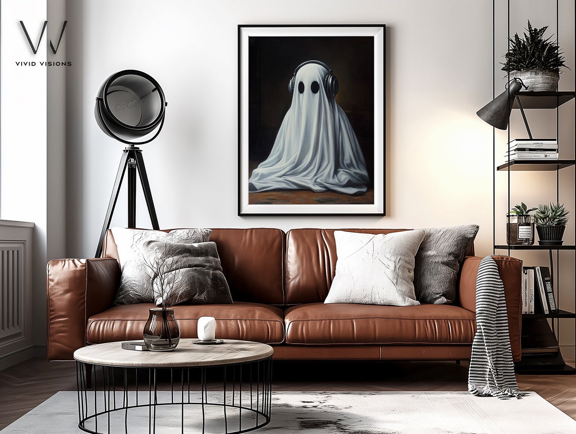 Ghost Wearing Headphones Poster Fun Music Lover Halloween Wall Decor - Image 3