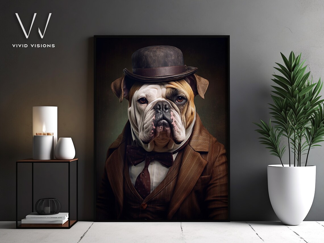 Victorian English Bulldog Portrait, Gothic Vintage Art Print
